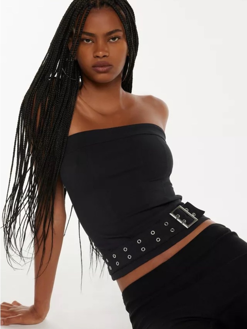 Silence + Noise NWT Mia Buckle Tube Top Tank Strapless Silver Urban Outfitters